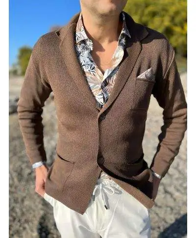 Cardigan uomo marrone con pochette - Hector
