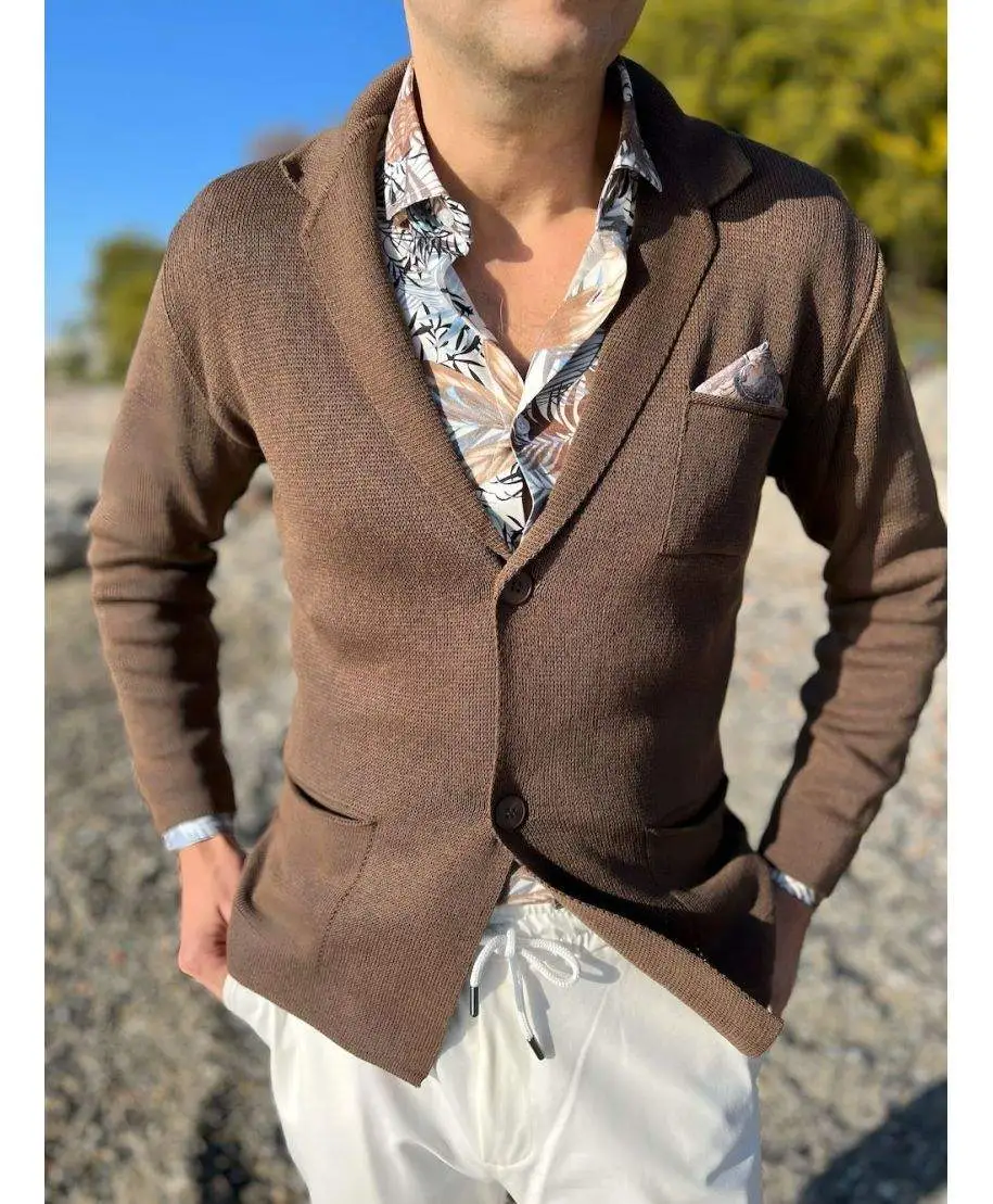 Cardigan uomo marrone con pochette - Hector - Abbigliamento uomo online - Gogolfun.it