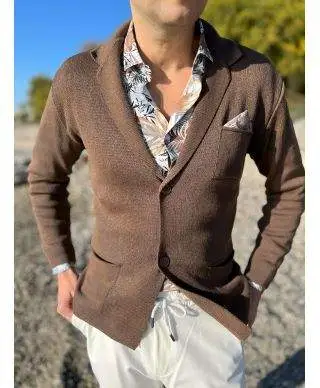 Cardigan uomo marrone con pochette - Hector - Abbigliamento uomo online - Gogolfun.it