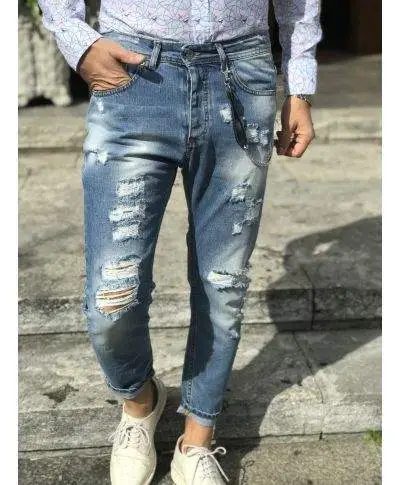 Jeans strappati uomo - Slim - Con catenina - Lavaggio chiaro