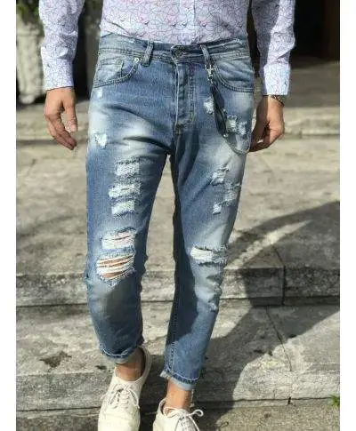 Jeans strappati uomo - Slim - Con catenina - Lavaggio chiaro