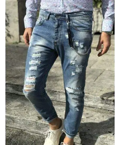 Jeans strappati uomo - Slim - Con catenina - Lavaggio chiaro