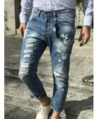 Jeans strappati uomo - Slim - Con catenina - Lavaggio chiaro