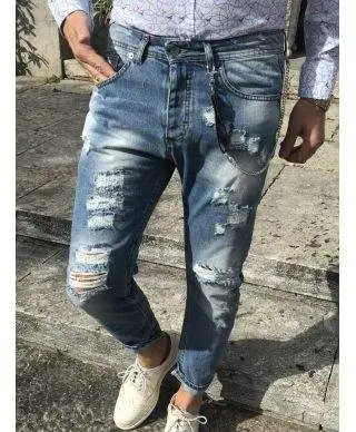 Jeans strappati uomo - Slim - Con catenina - Lavaggio chiaro