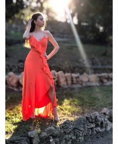 Vestito lungo elegante - Arancio - Tè