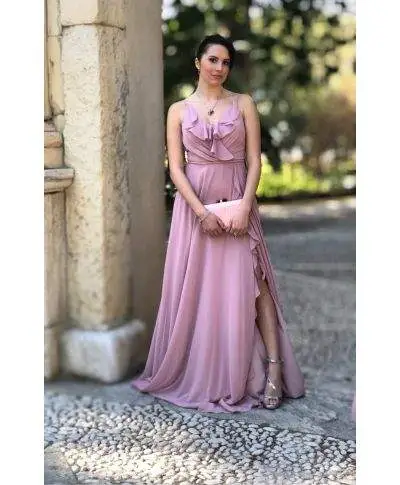 Vestito lungo elegante - Rosa - Con spacco - Collezione abiti da cerimonia