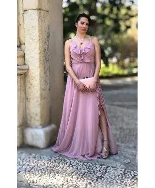 Vestito lungo elegante - Rosa - Con spacco - Collezione abiti da cerimonia