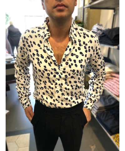 Camicia uomo - Fantasia fiori arancio - Slim fit