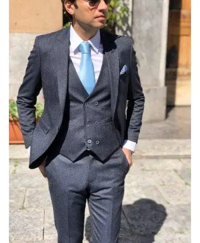 Abito uomo - Elegante - Blu chiaro - Abito con gilet