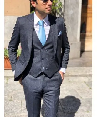 Abito uomo - Elegante - Blu chiaro - Abito con gilet