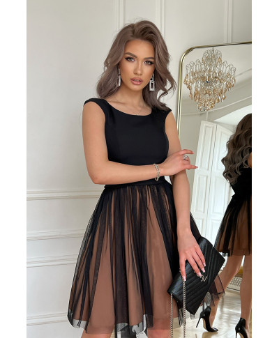 Abito corto, elegante - Nero - Gonna a strati – Tulle