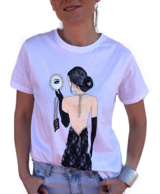 T-shirt donna - Con strass e pizzo - Lady