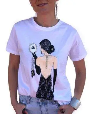T-shirt donna - Con strass e pizzo - Lady