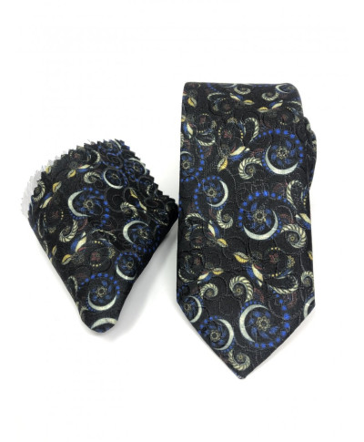 Cravatta Nera - A fiori - Con pochette
