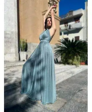 Vestito lungo elegante - Tessuto brillantinato - Tiffany - Collezione abiti da cerimonia