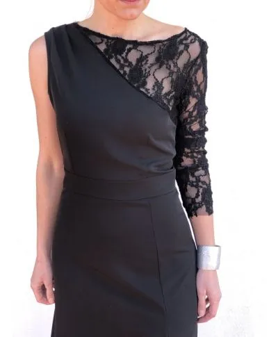 Abito cerimonia - Vestito elegante - Monospalla - Abito pizzo