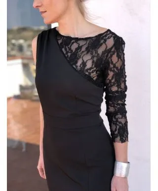 Abito cerimonia - Vestito elegante - Monospalla - Abito pizzo