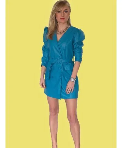 Vestito corto - In Ecopelle - Blu elettrico