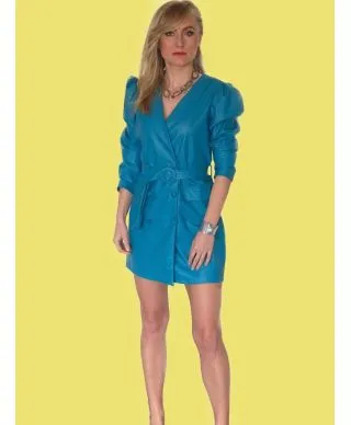 Vestito corto - In Ecopelle - Blu elettrico