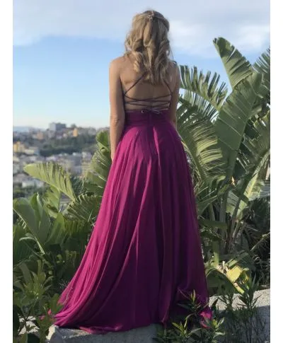 Abito elegante lungo - Abiti donna prugna