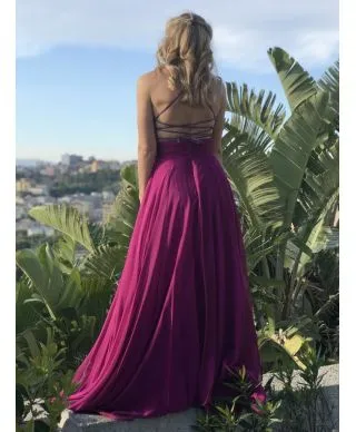 Abito elegante lungo - Abiti donna prugna