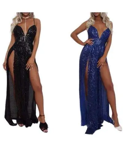 Vestito lungo elegante - Con paillettes - Colore blu o nero
