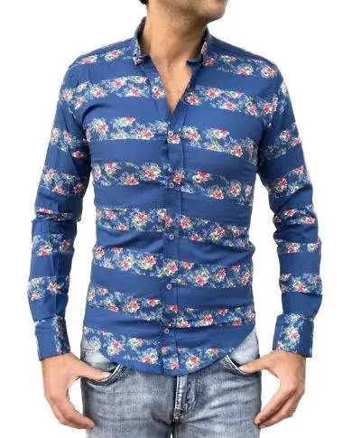 Camicia floreale uomo - Slim - Blu elettrico