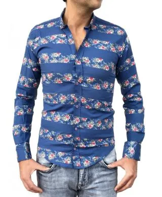 Camicia floreale uomo - Slim - Blu elettrico