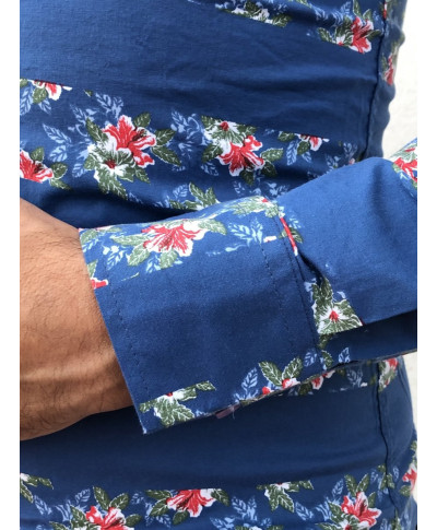 Camicia floreale uomo - Slim - Blu elettrico