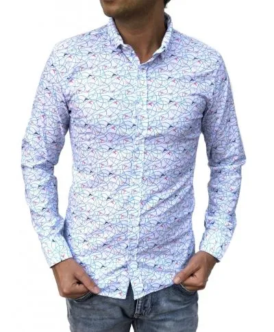 Camicia floreale uomo - Slim - Bianca con stampa forbici