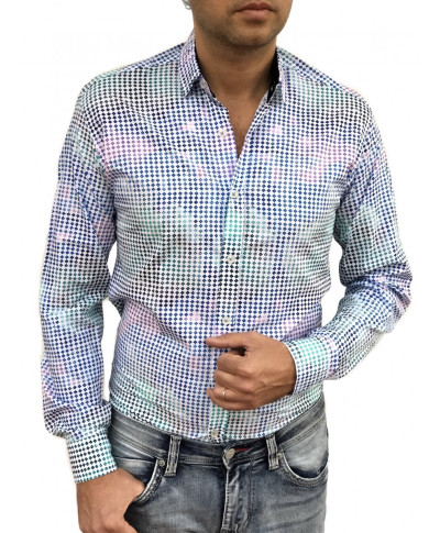 Camicia floreale uomo - Regular - Blu elettrico a rombi