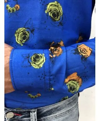 Camicia floreale uomo - Slim - Blu elettrico