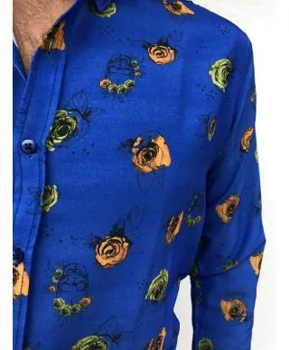 Camicia floreale uomo - Slim - Blu elettrico