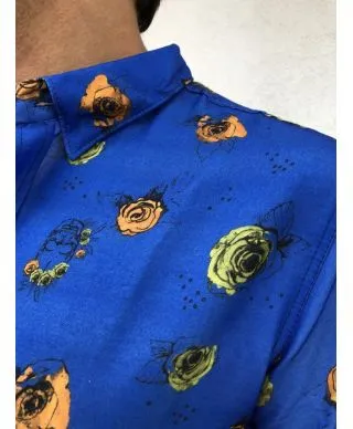 Camicia floreale uomo - Slim - Blu elettrico
