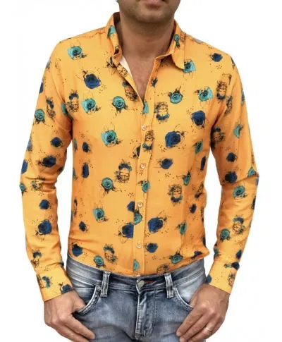 Camicia fantasia uomo - Gialla - Button down