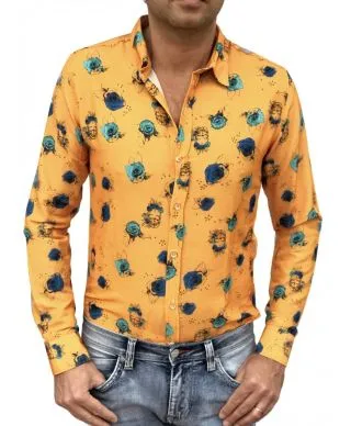 Camicia fantasia uomo - Gialla - Button down