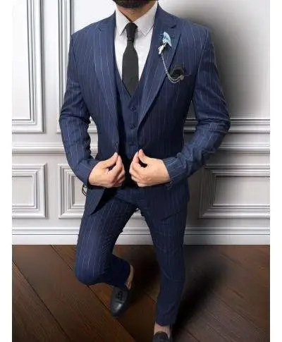 Abito uomo gessato blu con gilet - Old - Abiti uomo online - Shop Gogolfun.it