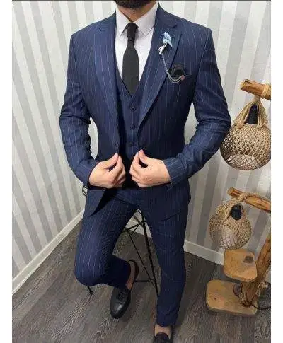 Abito uomo gessato blu con gilet - Old - Abiti uomo online - Shop Gogolfun.it