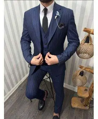 Abito uomo gessato blu con gilet - Old - Abiti uomo online - Shop Gogolfun.it