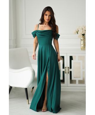 ELEGANCKA SUKNIENKA Z DRAPOWANIEM, ROZCIĘCIEM I BŁYSZCZĄCĄ TKANINĄ