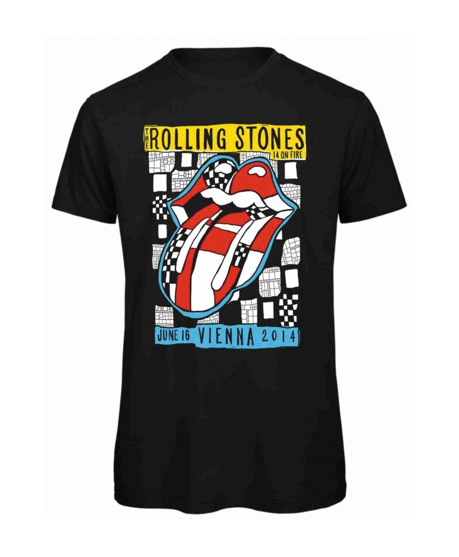T-shirt - Nera - Stampa Rolling Stones - Mezze maniche