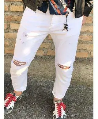 Jeans uomo bianco - Strappato - Slim