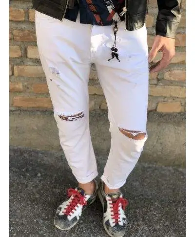 Jeans uomo bianco - Strappato - Slim
