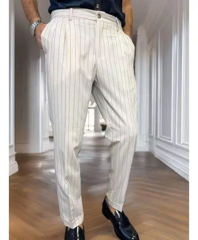 Pantaloni uomo panna a righe - Paul Miranda - Pantaloni uomo online - Gogolfun.it