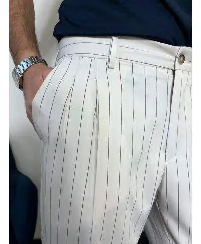 Pantaloni uomo panna a righe - Paul Miranda - Pantaloni uomo online - Gogolfun.it