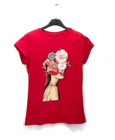 T-shirt donna - Rossa con aplique