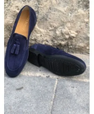 Mocassini uomo blu, scamosciati - Vera pelle