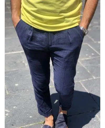 Paul Miranda - Pantaloni blu, lino - Slim