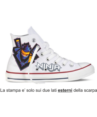 Sneakers Bianche - Alte - Con stampa Ninja - Unisex