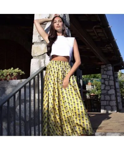 Gonna lunga gialla con ananas